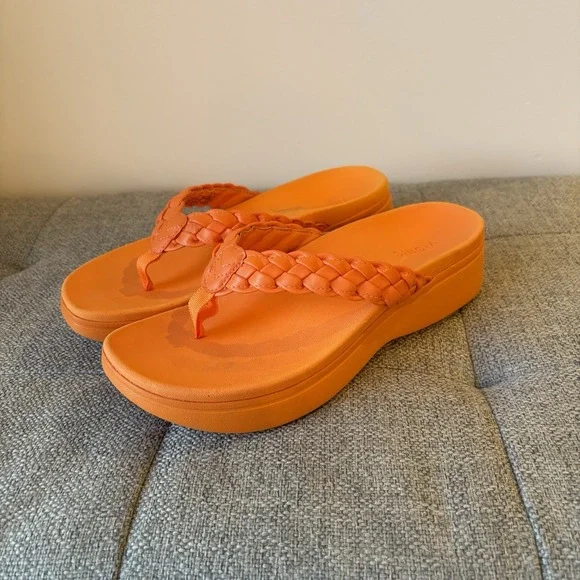 Vionic Womens Ortho SlipOn/FlipFlop Sunrise Orange Thong Braided Platform Sz9 - Picture 1 of 7